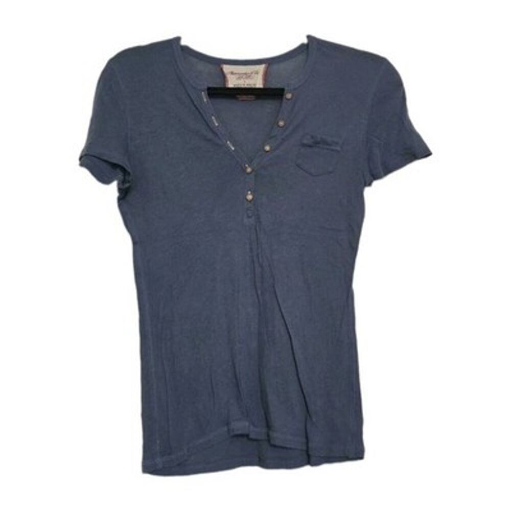 Vintage Abercrombie & Fitch Henley Top Women L Blue ShortSleeve Bella Swan Y2K